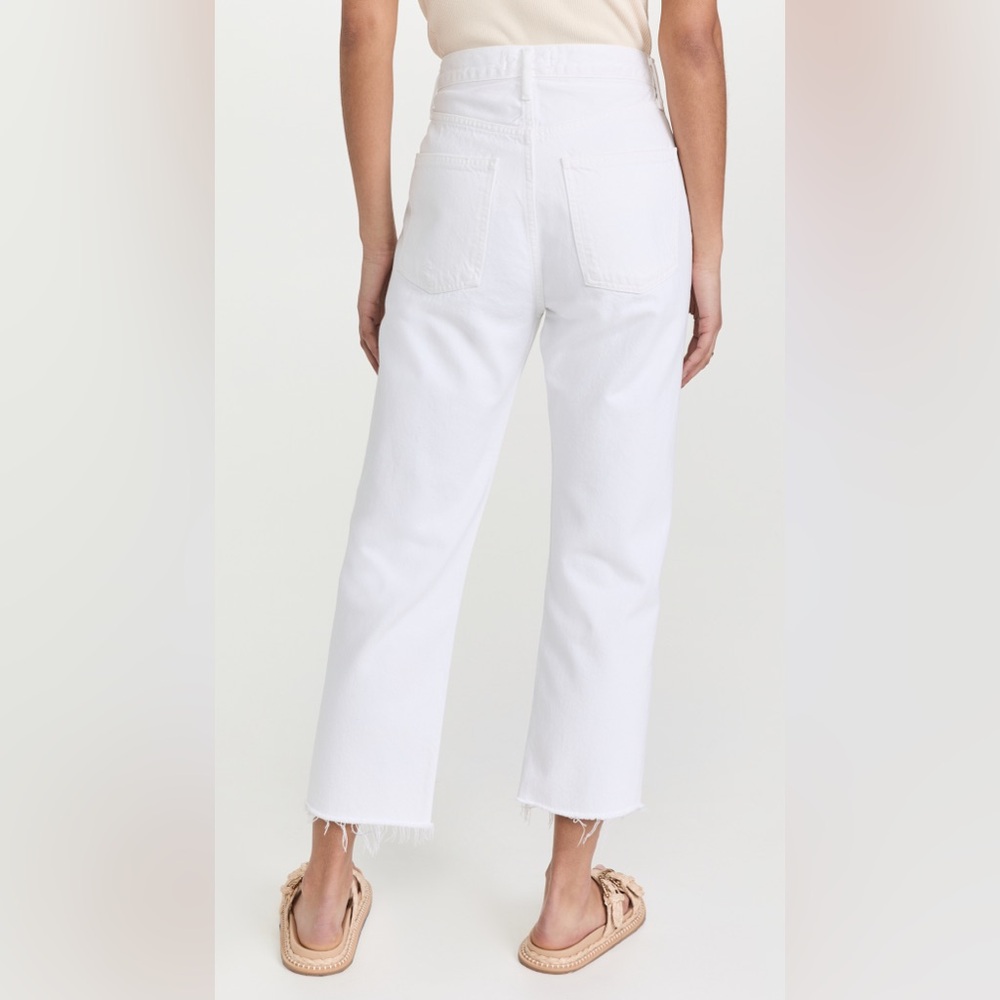 90s Midrise Straight Leg raw hem White Jeans - Picture 2 of 5